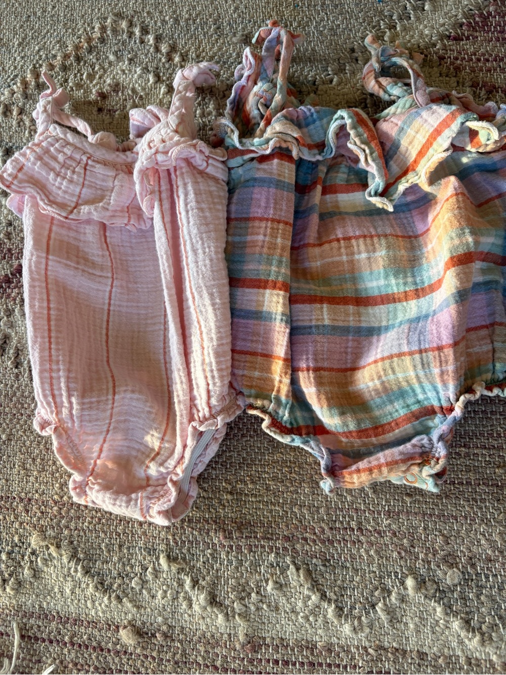 Nordstrom Girls' Pink and Multicolor Plaid Ruffle Bubble Rompers